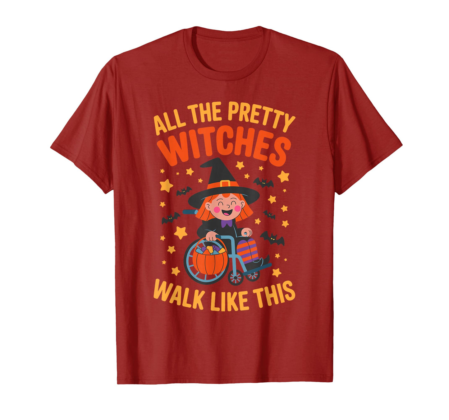 Wheelchair Costume Girl Halloween Handicap Joke Witch Hat T-Shirt