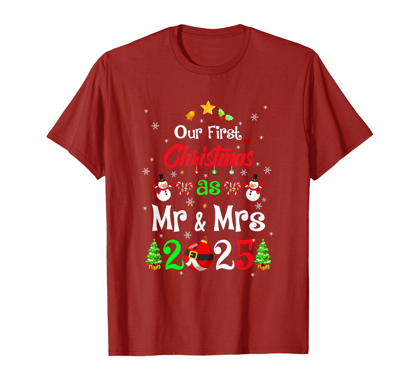 1St First Christmas As Mr and Mrs 2025 Couples Wife Husband T-Shirt