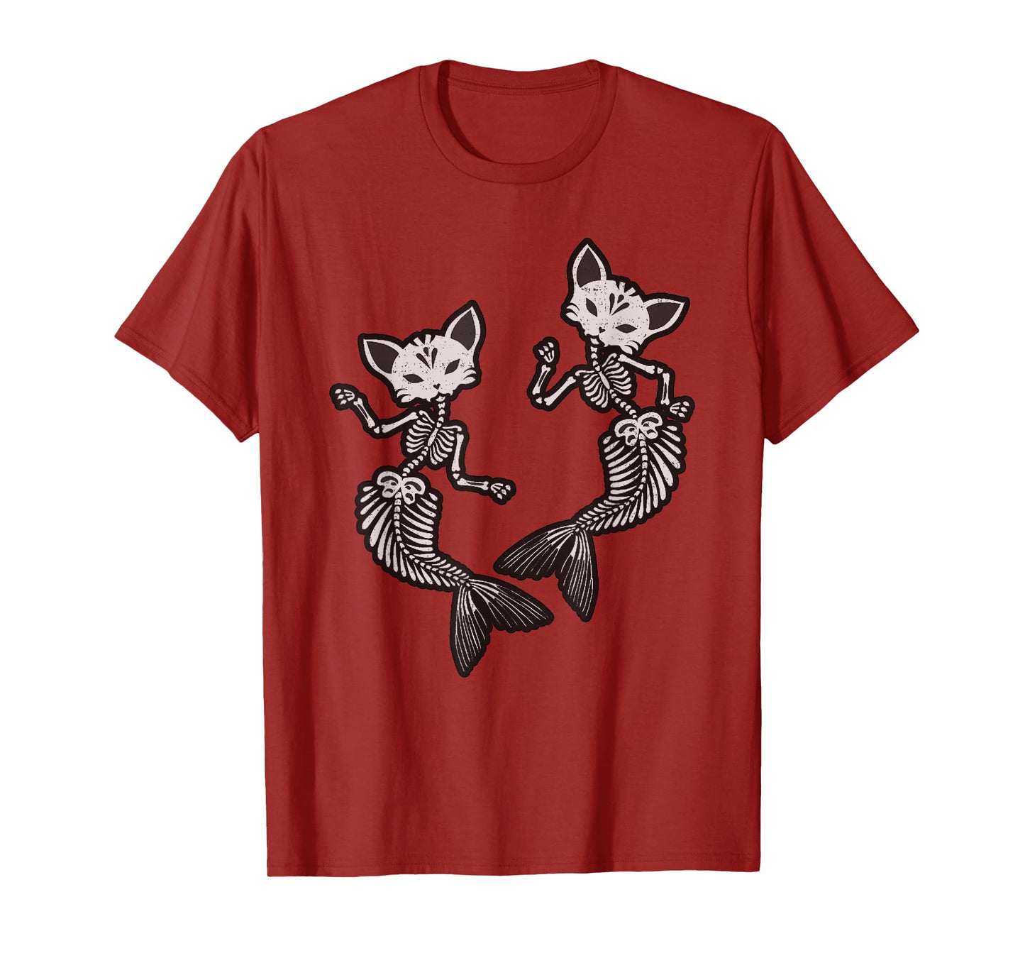 Kitty Cat Mermaid Skeleton T-Shirt Halloween Fantasy TShirt Men Women Kids T-Shirt