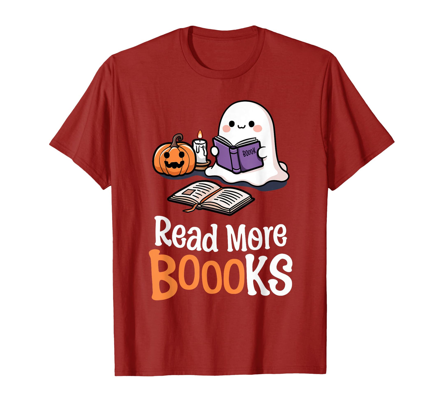 Halloween Teacher Women Cute Reading Ghost Read More Books T-Shirt