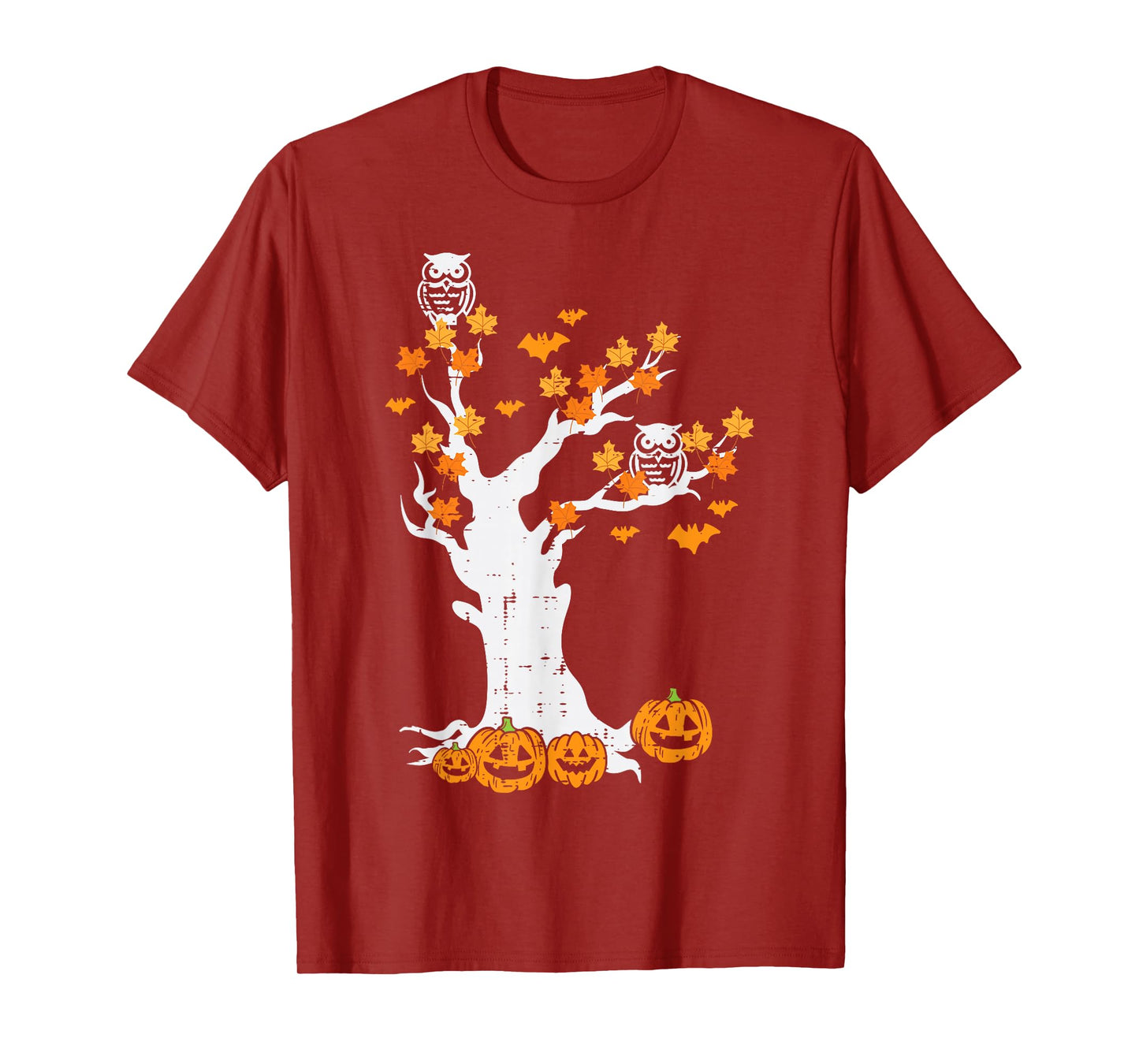 Halloween Tree Owl Leaves Pumpkin Fall Costume Women Kid Men T-Shirt