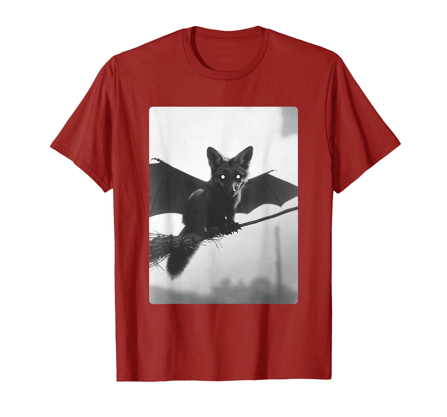 Gothic Fox Witch Broom Bat Wings Spooky Halloween Animal T-Shirt