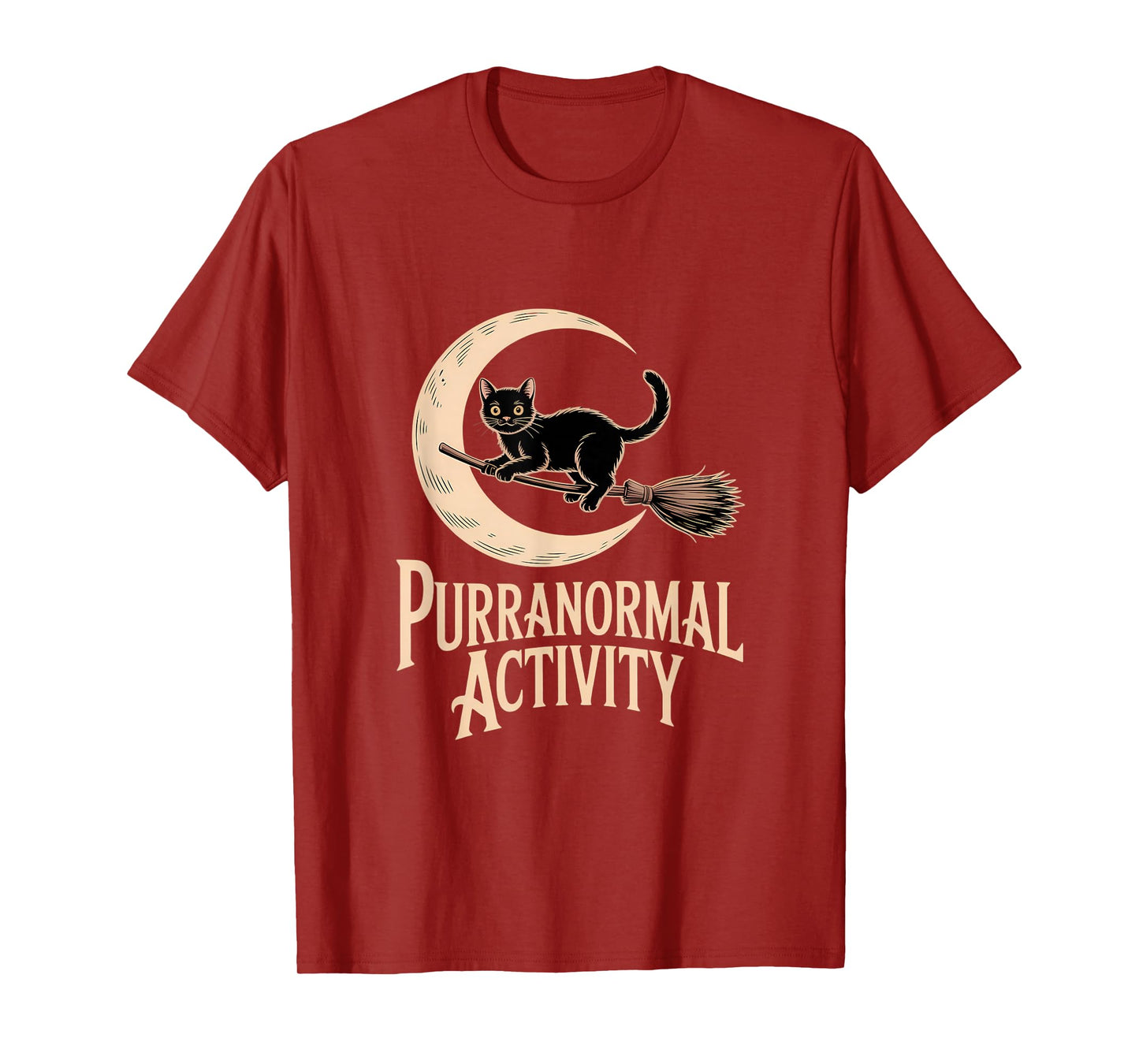 Purranormal Activity Halloween Black Cat Crescent Moon Witch T-Shirt