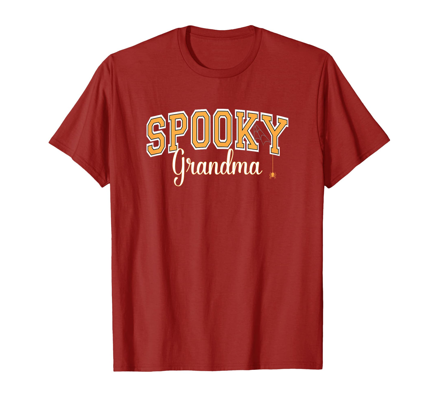 Spooky Grandma Halloween Spider Varsity Orange Letters T-Shirt