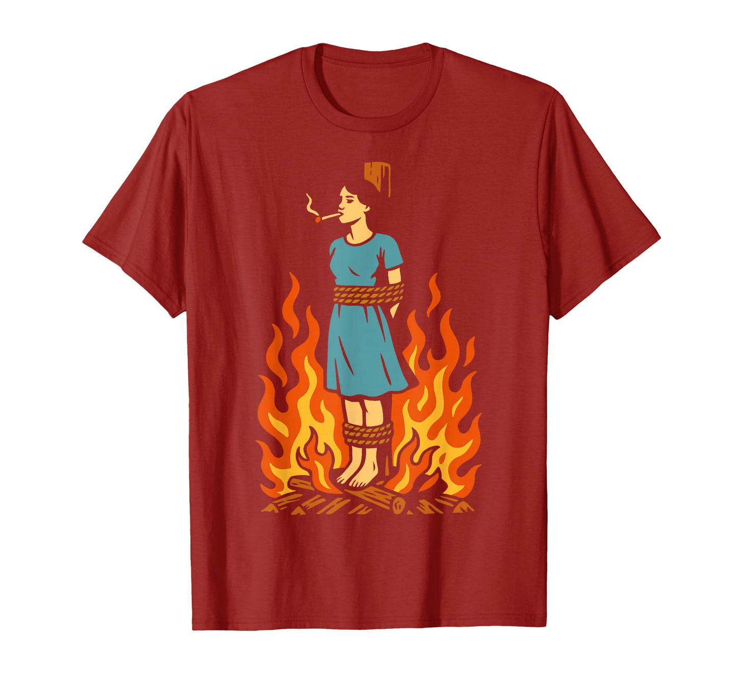 Witch Lighting Cigarette with Flames Occult Unholy Funny T-Shirt