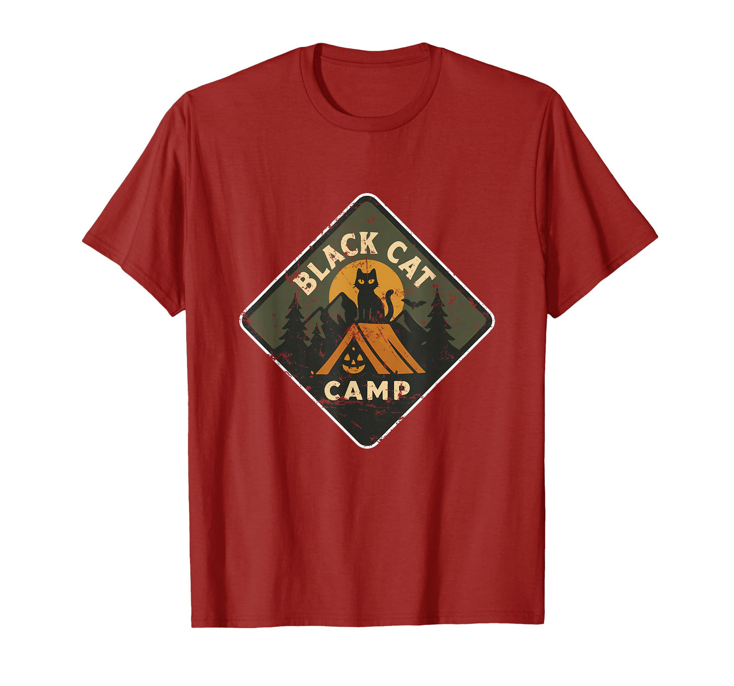 Black Cat Camp Tent Night T-Shirt