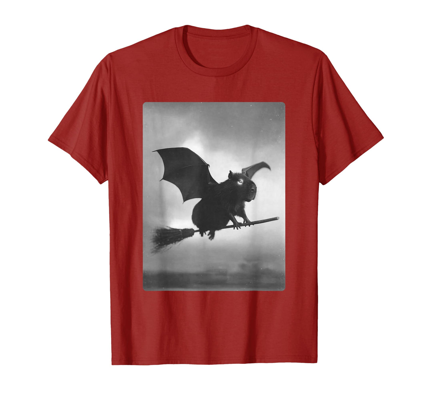 Gothic Capybara Witch Broomstick Bat Wings Spooky Halloween T-Shirt