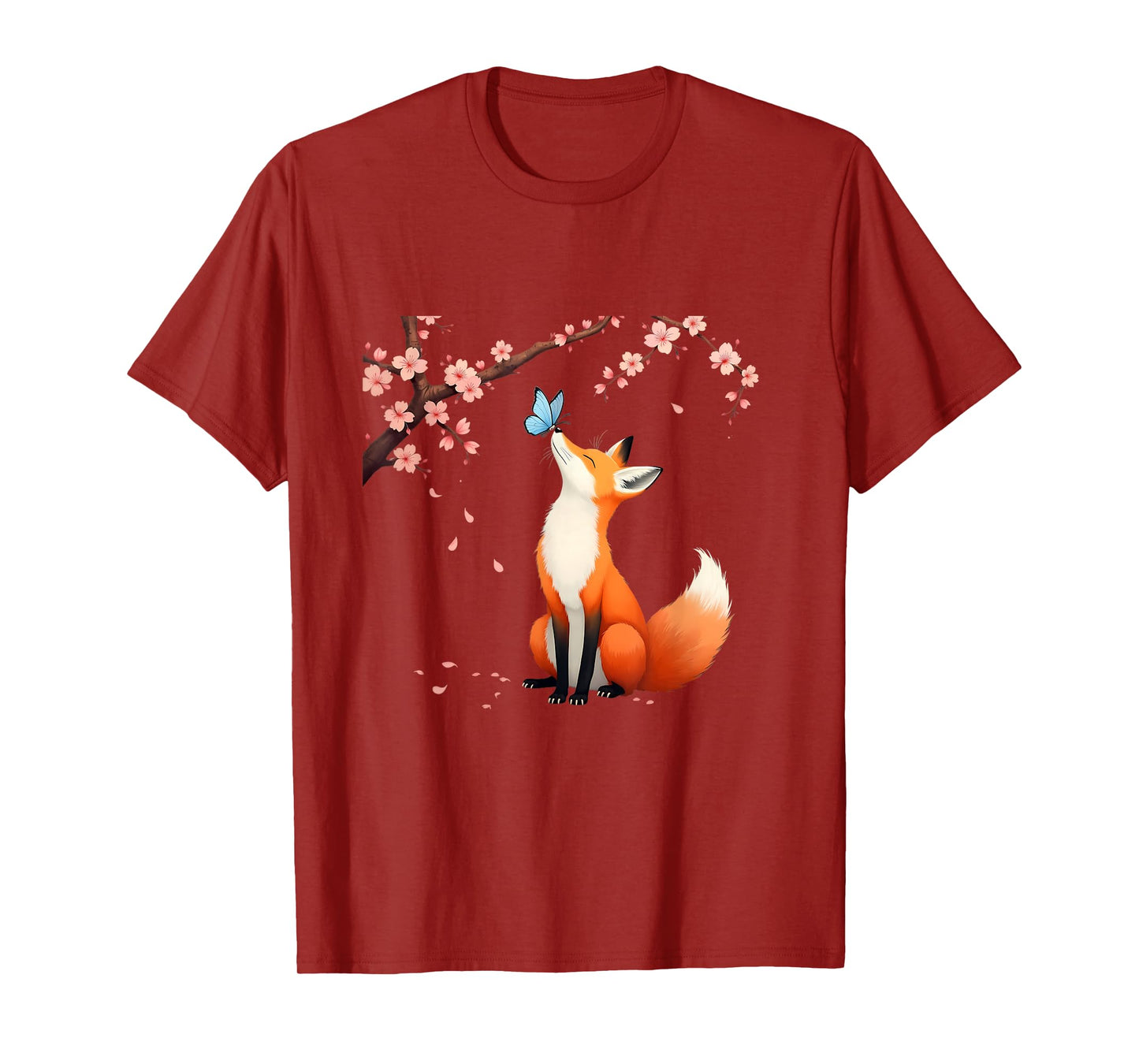 Fox Japanese Cherry Blossom sakura tree kawaii girls women T-Shirt