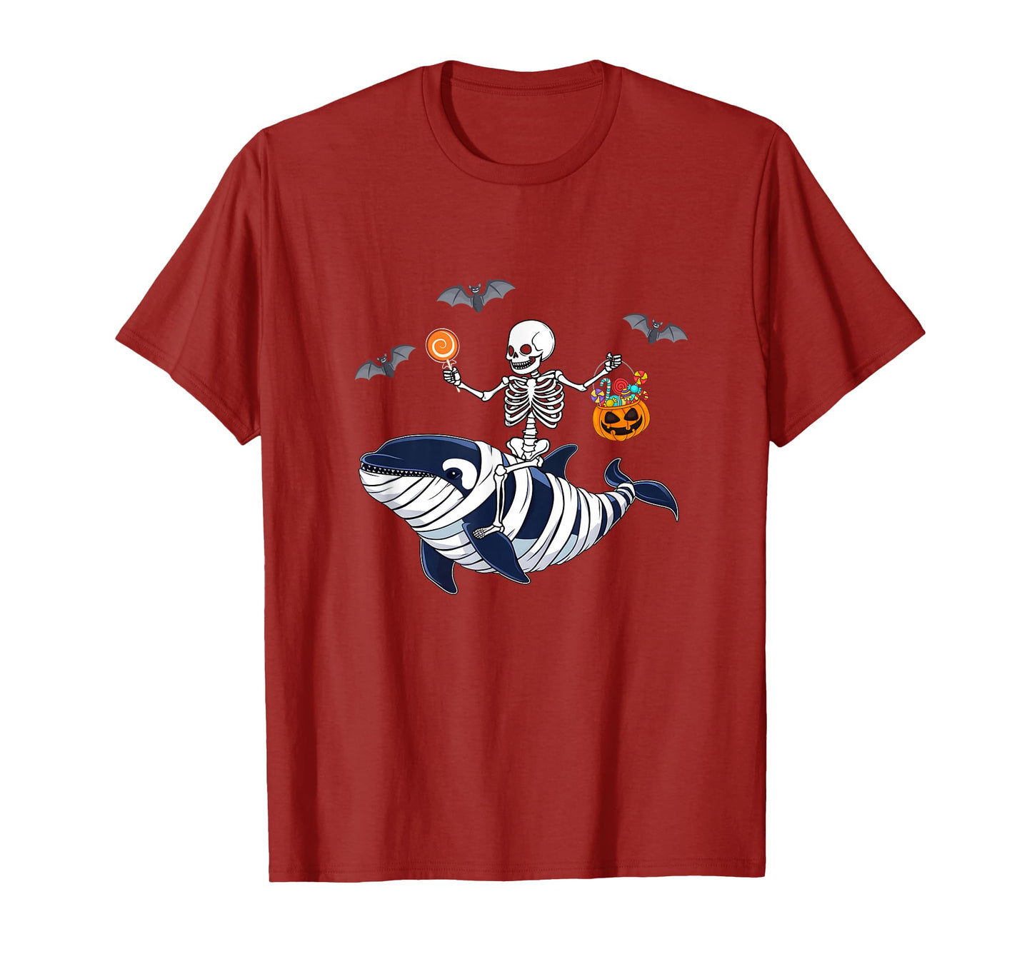 Skeleton Riding Mummy Orca Halloween Costume Whale T-Shirt