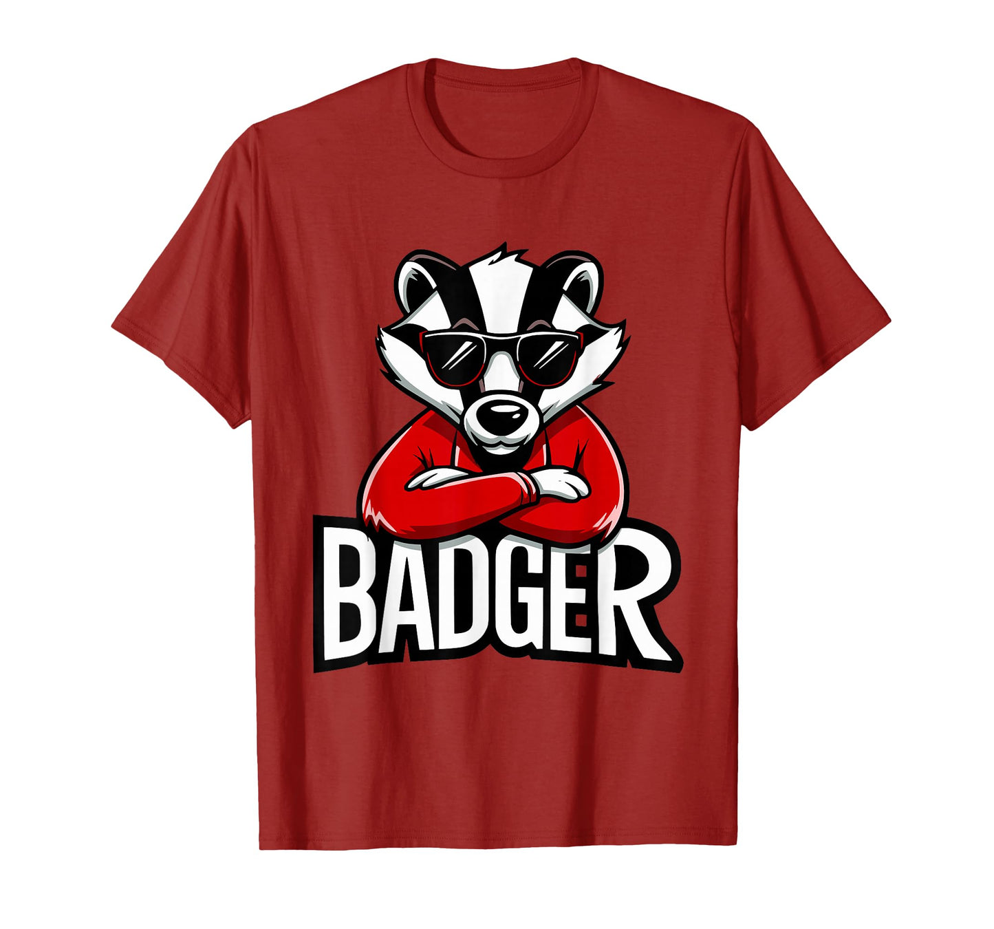 Cool Badgers Cartoon Sunglasses, Fun Animal Graphic T-Shirt