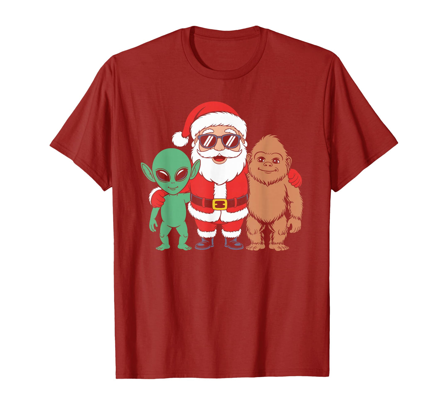 Santa Bigfoot Alien Christmas T-Shirt