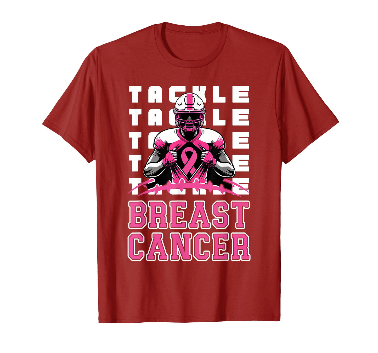 Tackle Football Breast Cancer Awareness Pink Ribbon Boys Kid T-Shirt