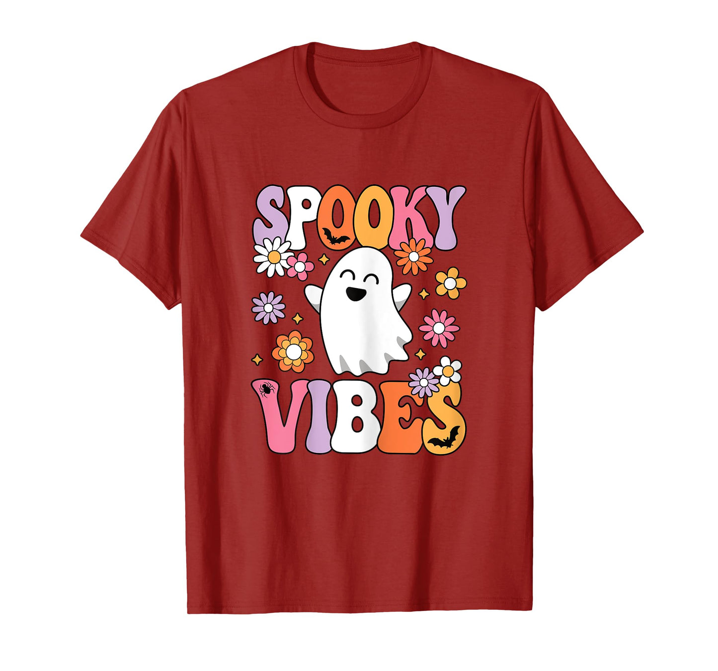 Spooky Vibes Groovy Halloween Ghost Women Girls Teens Kids T-Shirt