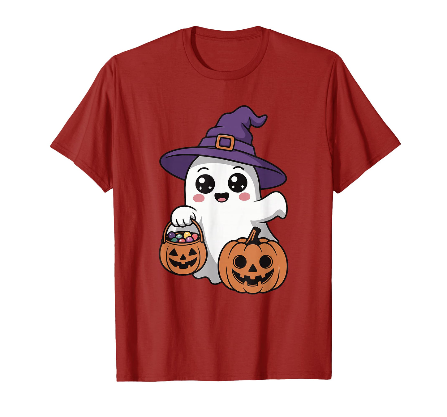 Cute Ghost with Pumpkin Candy Funny Halloween Trick or Treat T-Shirt