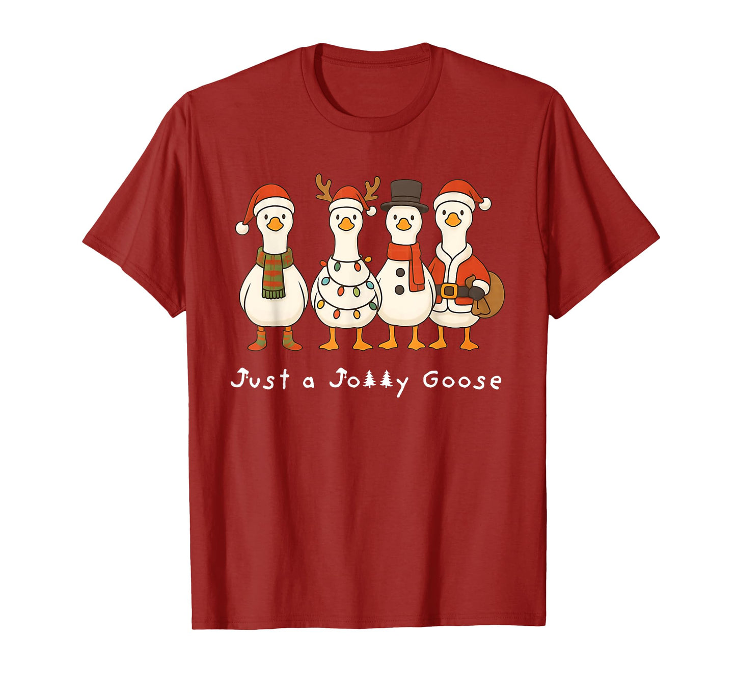 Just A Jolly Goose Funny Goose Santa Reindeer Cute Christmas T-Shirt