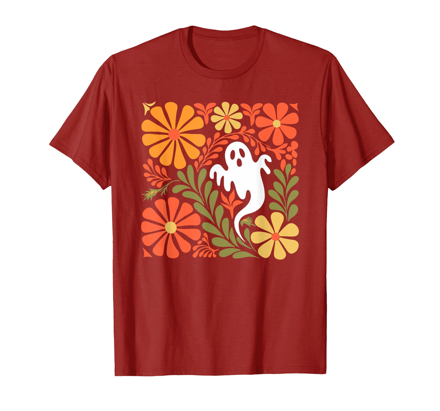 Boho Floral Fall Boho Ghost Cute Halloween for Men Women T-Shirt
