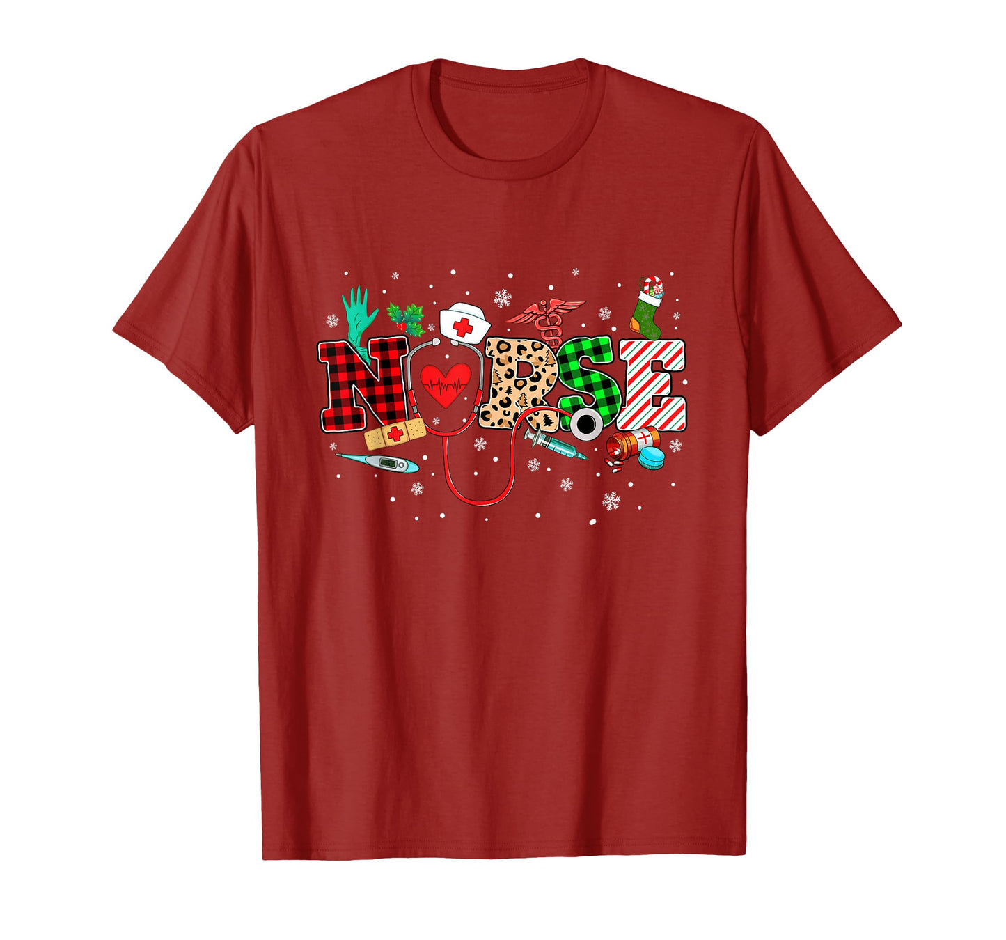 Nurse Christmas Stethoscope Nurses Buffalo Plaid Red Green T-Shirt