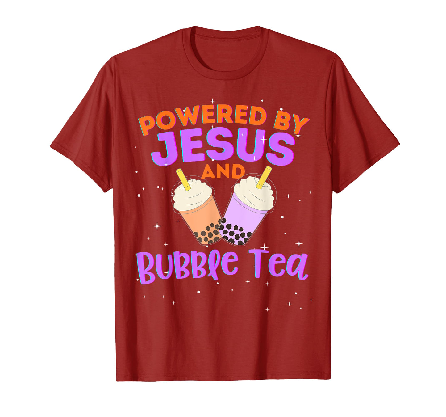 Powered by Jesus and Bubble Tea Christian Religious God T-Shirt