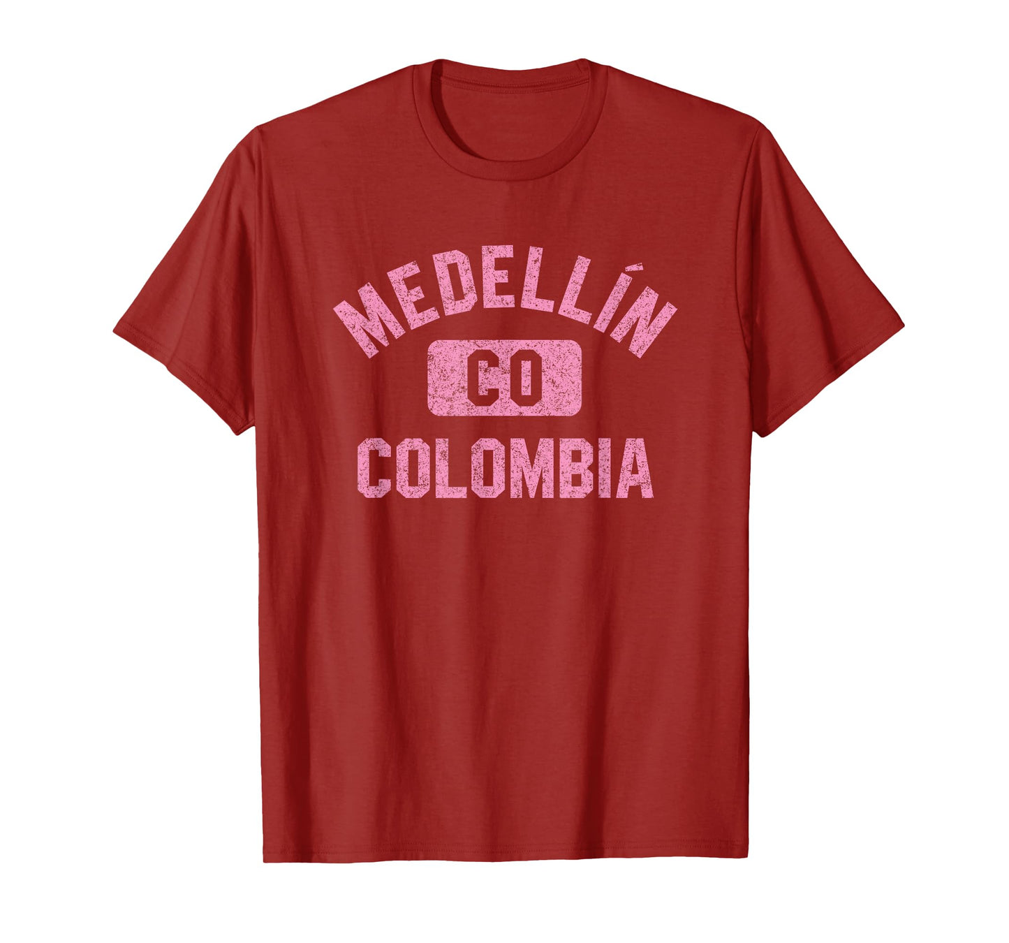 Medellin Colombia Gym Style Distressed Pink Print T-Shirt