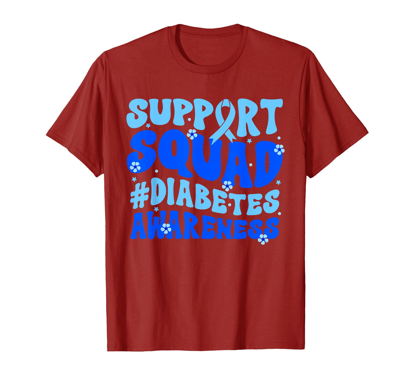 Groovy Support Squad Blue Ribbon Diabetes Awareness Month T-Shirt