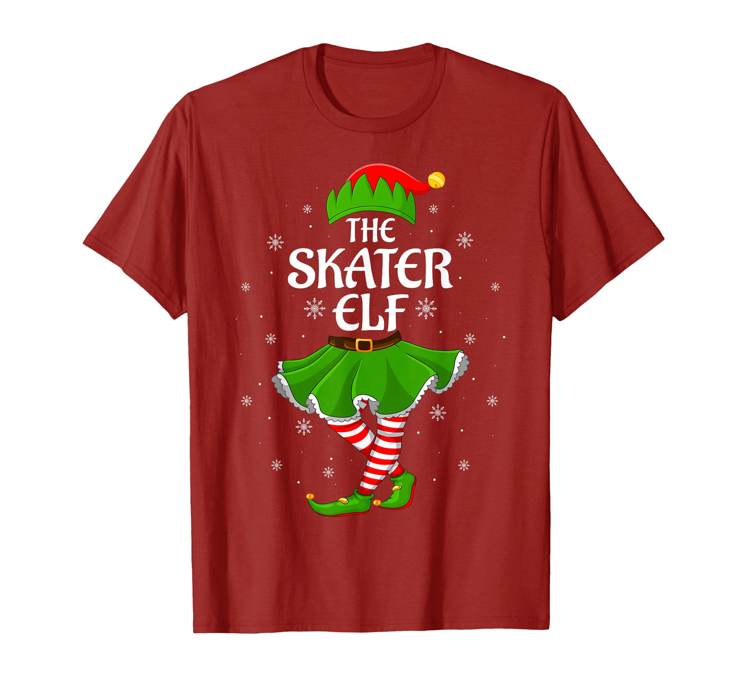 Skater Elf Christmas Family Girls Women Elf Squad Xmas T-Shirt
