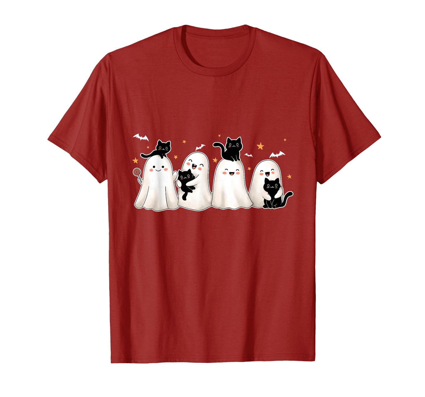 Ghost Holding Black Cat Halloween Black Cat Lover Cat Mom T-Shirt