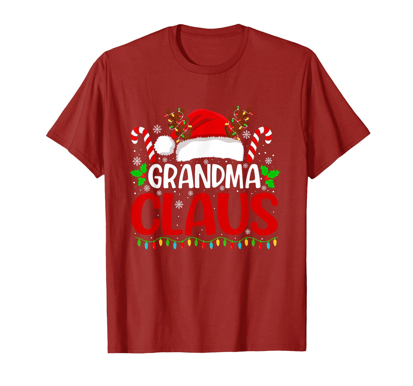 Grandma Claus Christmas Lights Santa Family Matching Xmas T-Shirt