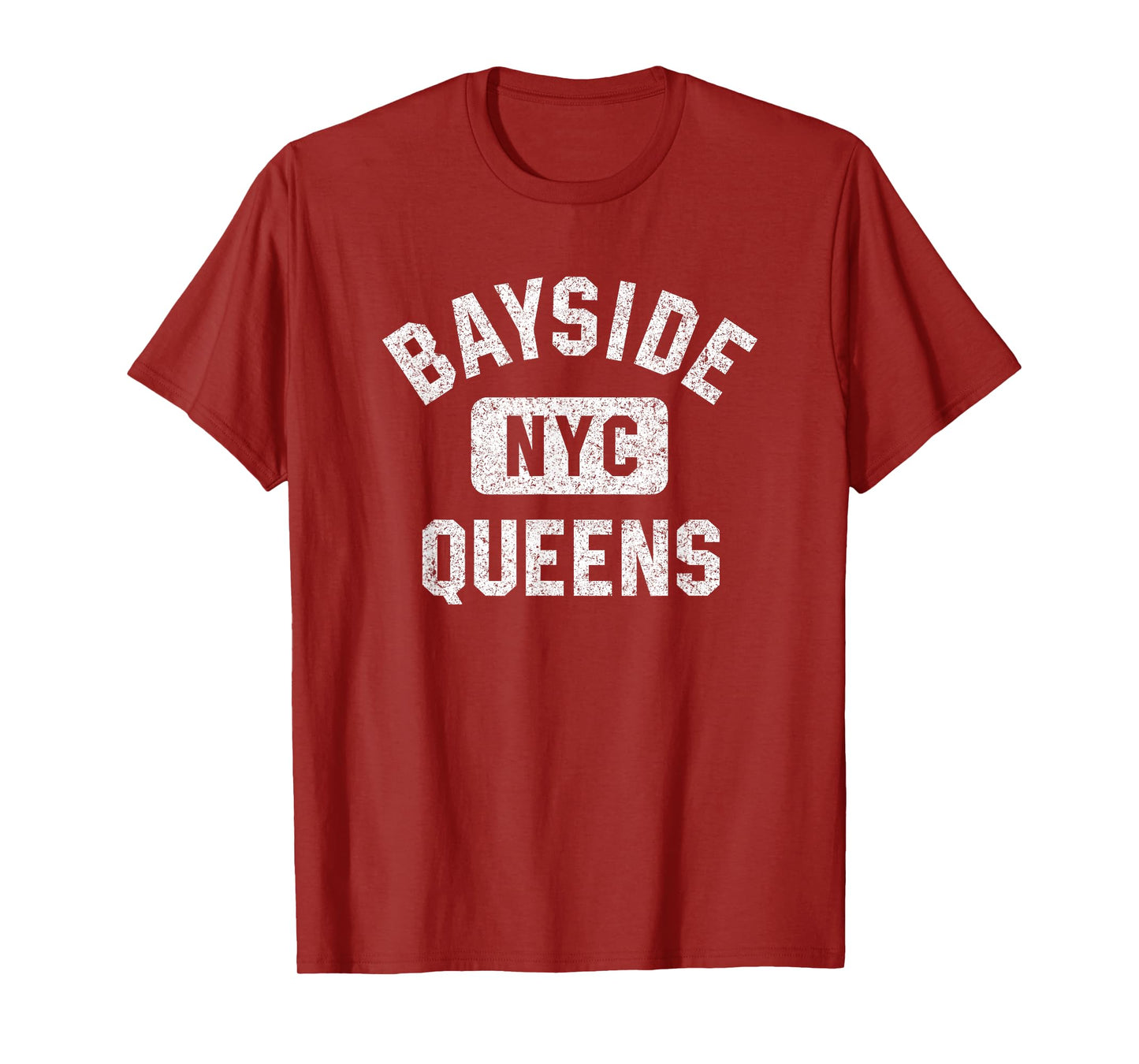 Bayside Queens NYC Gym Style Distressed White Print T-Shirt