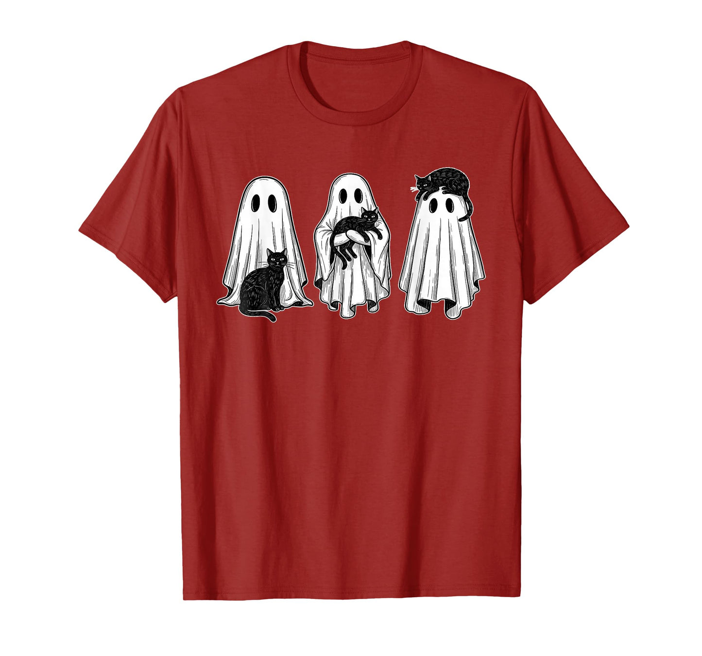 Vintage Halloween Ghost Holding Black Cat Funny Cat Lovers T-Shirt