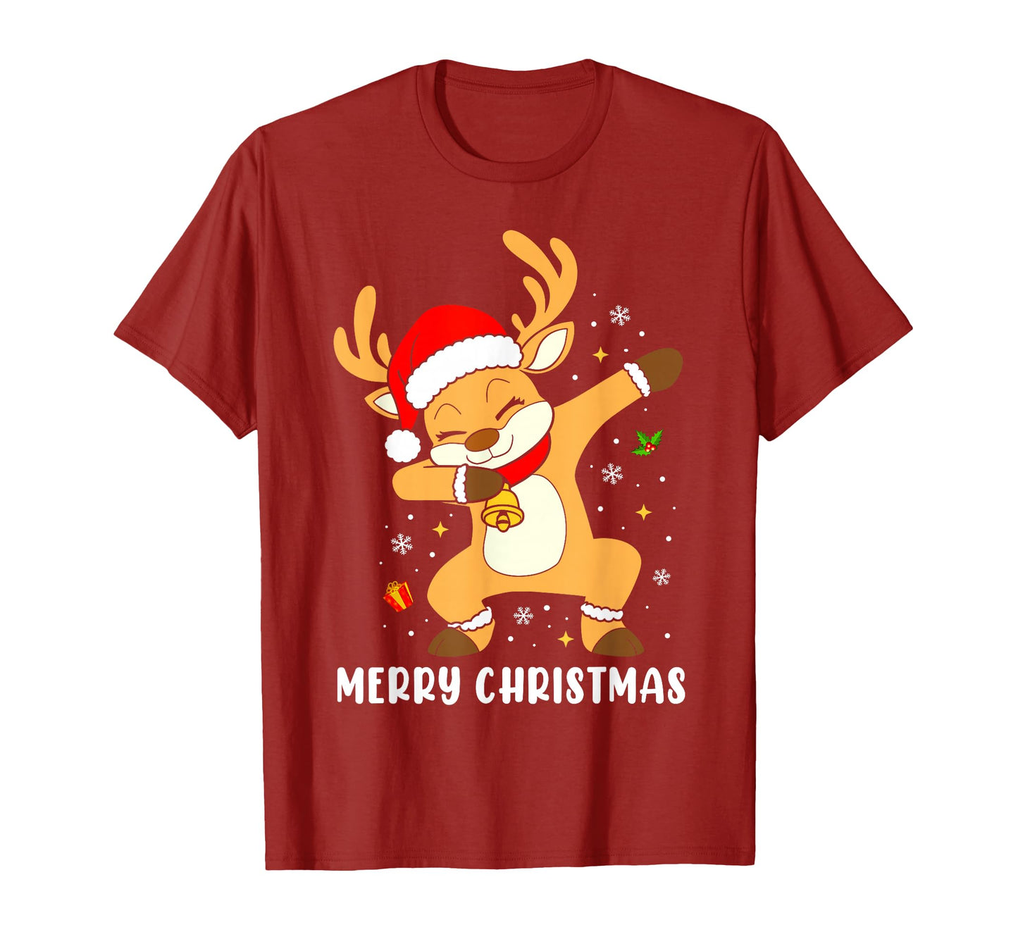 Merry Christmas Lights Red Santa Hat Family Xmas Reindeer T-Shirt