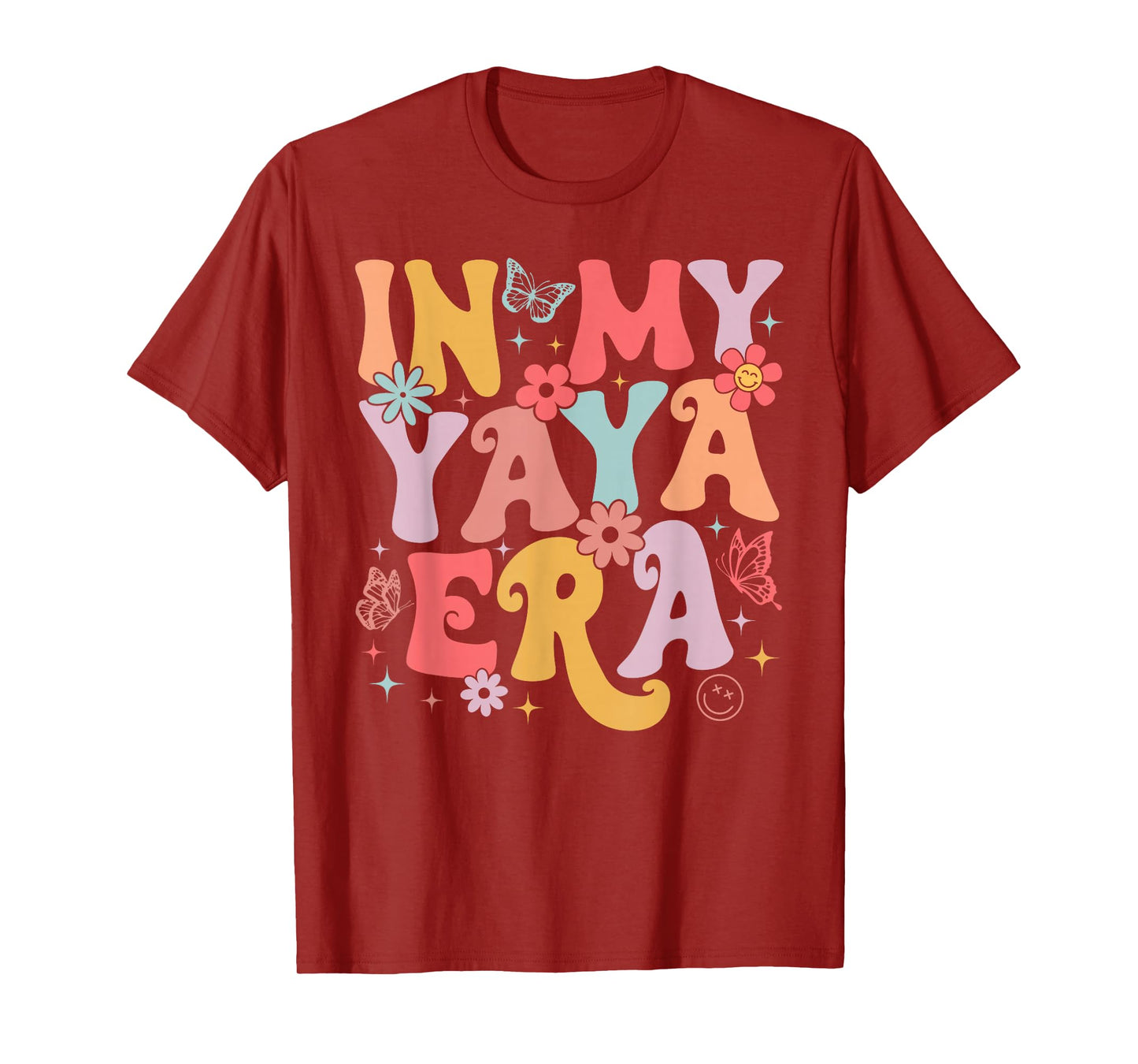 In My Yaya Era Groovy Retro Mothers Day Butterfly Women T-Shirt