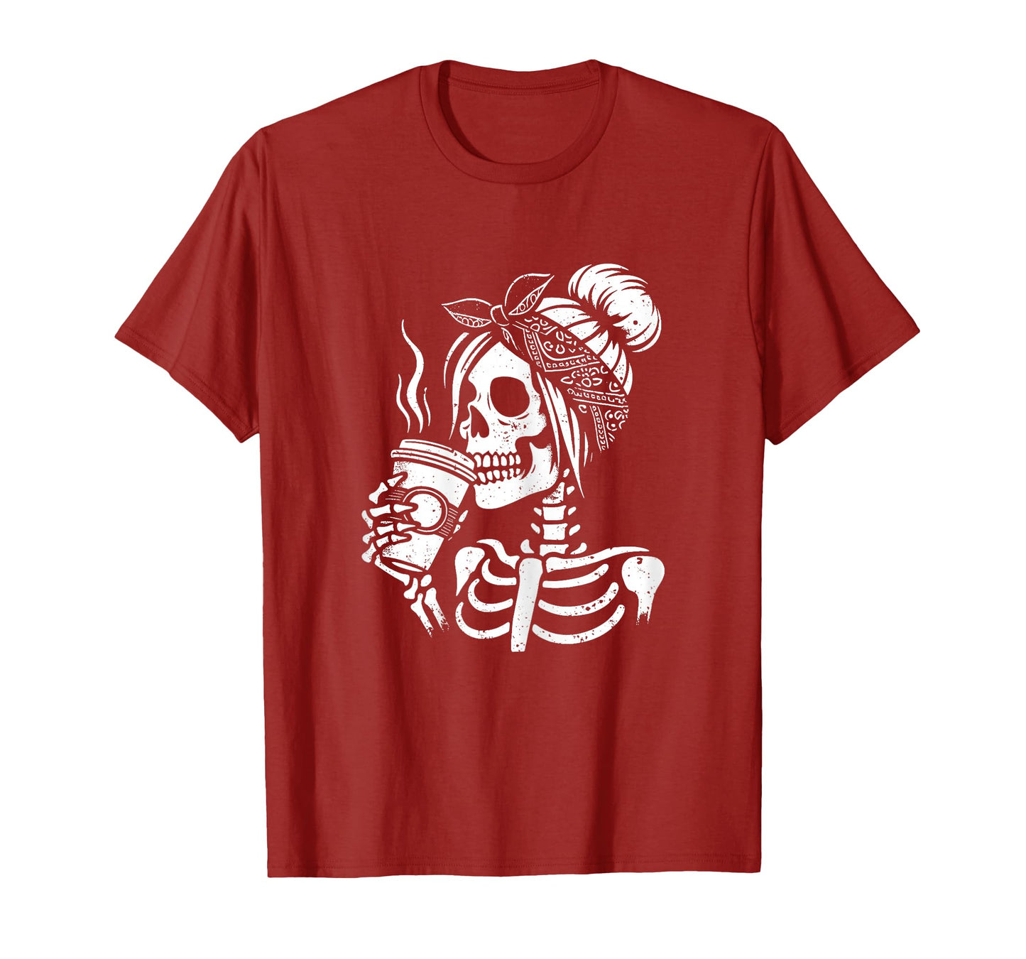 Halloween Skeleton Messy Bun Coffee Funny Costume Mom Women T-Shirt