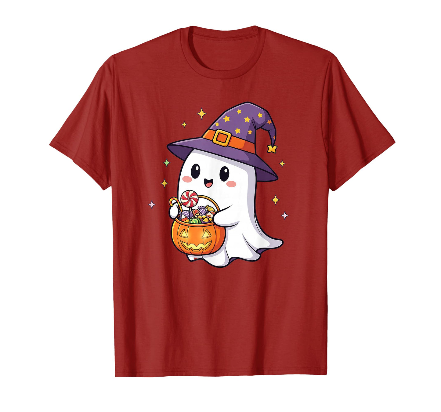 Cute Ghost Witch Hat Pumpkin Halloween Candy Spooky Season T-Shirt