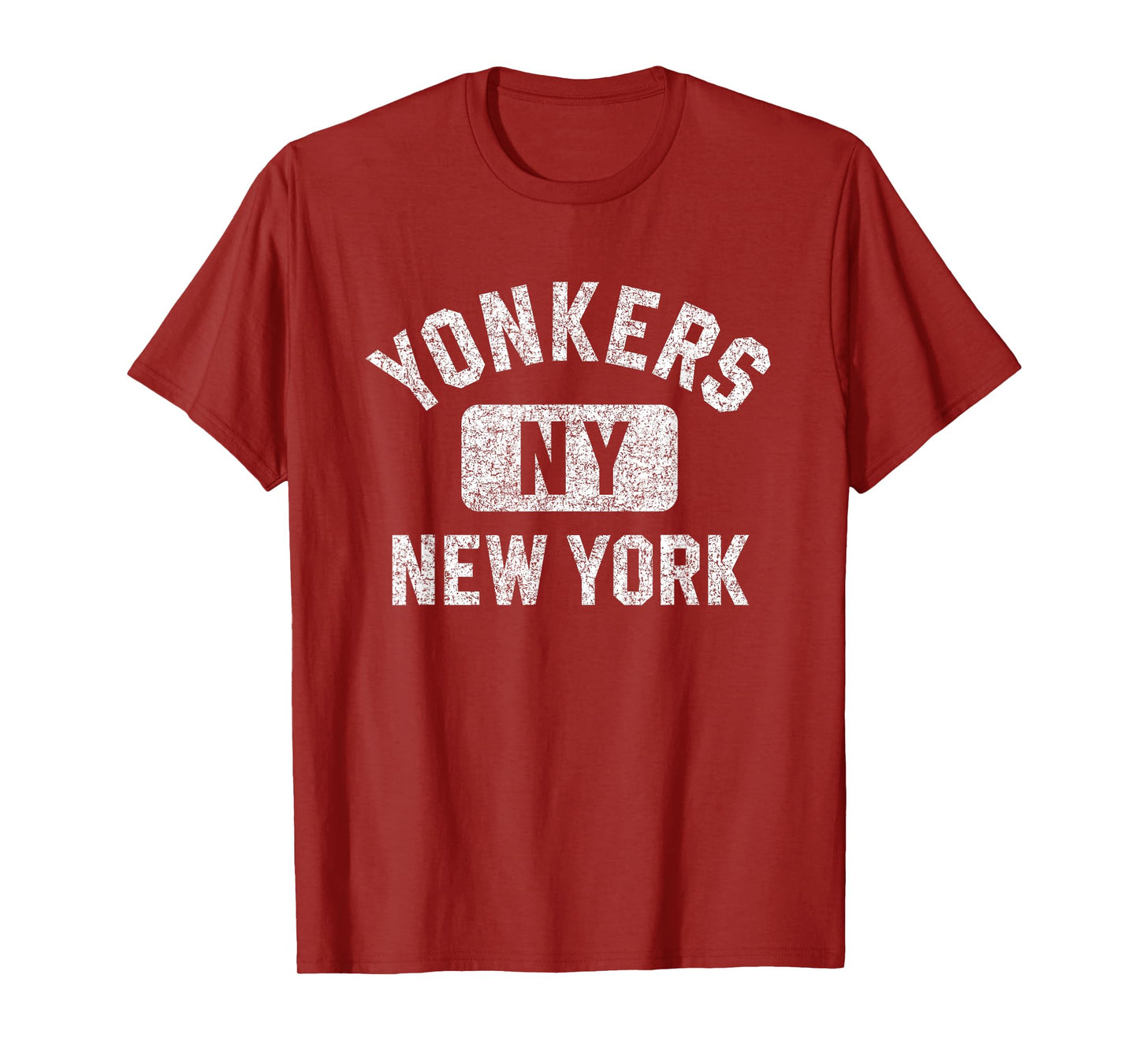 Yonkers New York Gym Style Distressed White Print T-Shirt