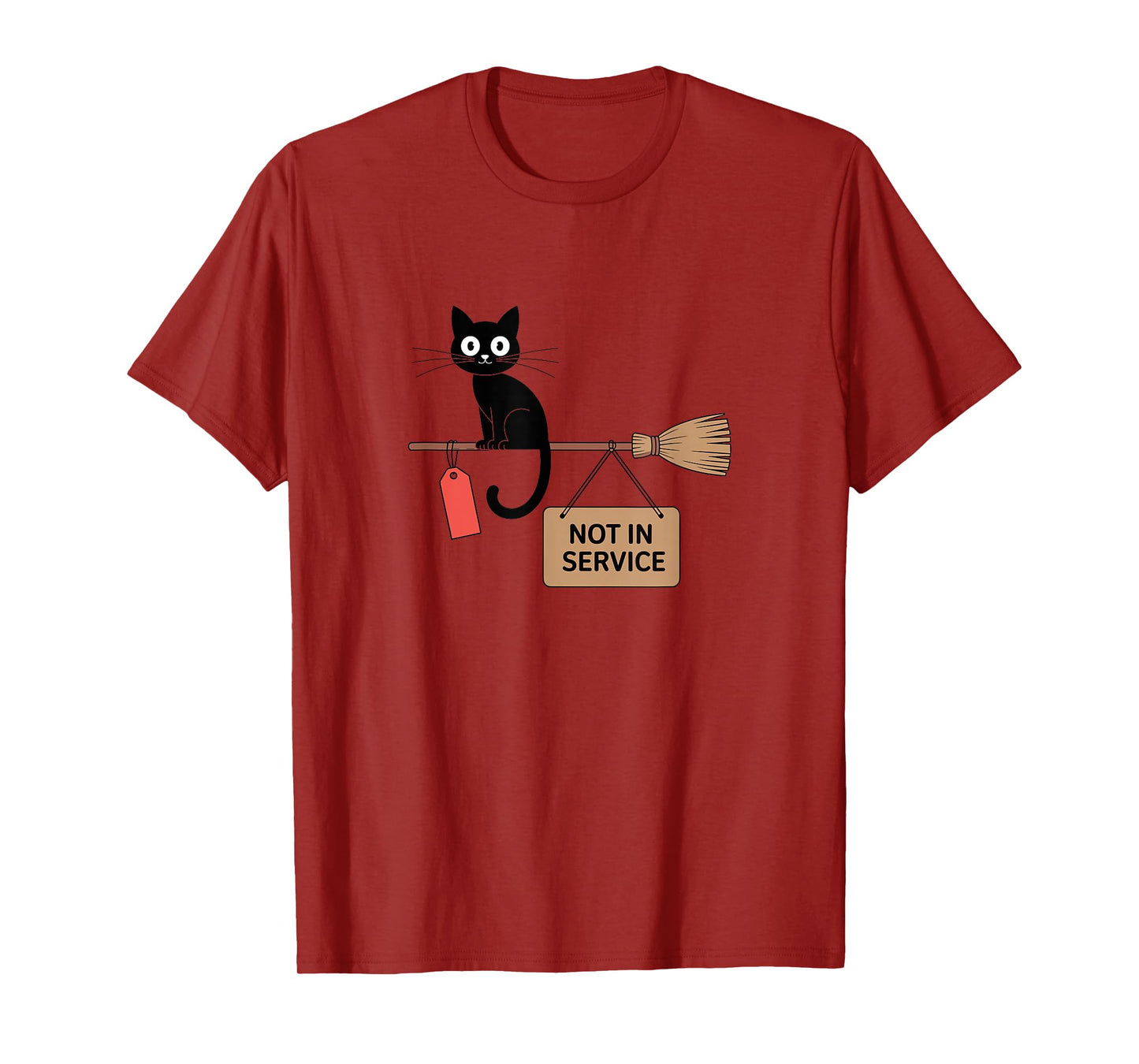 Cat Witch Broom Not in Service Halloween Funny T-Shirt