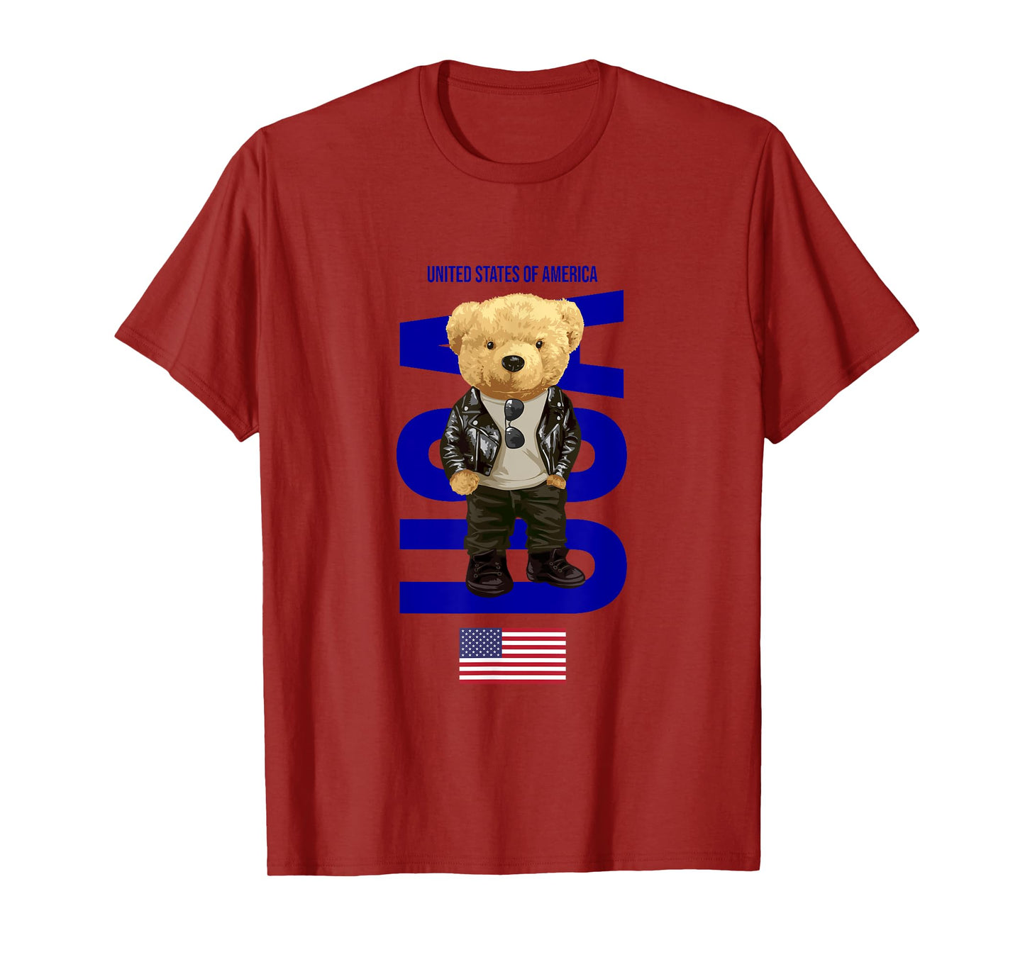 Cool Teddy Bear in USA American Style Illustration Graphic T-Shirt