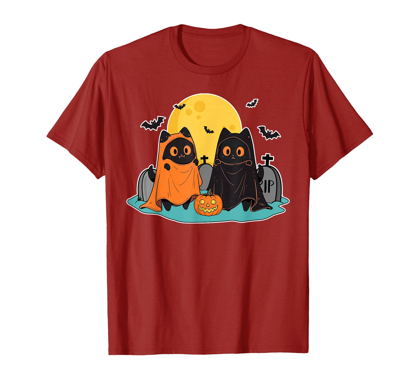 Black Cats in Ghost Costume Cute Women Men Halloween T-Shirt