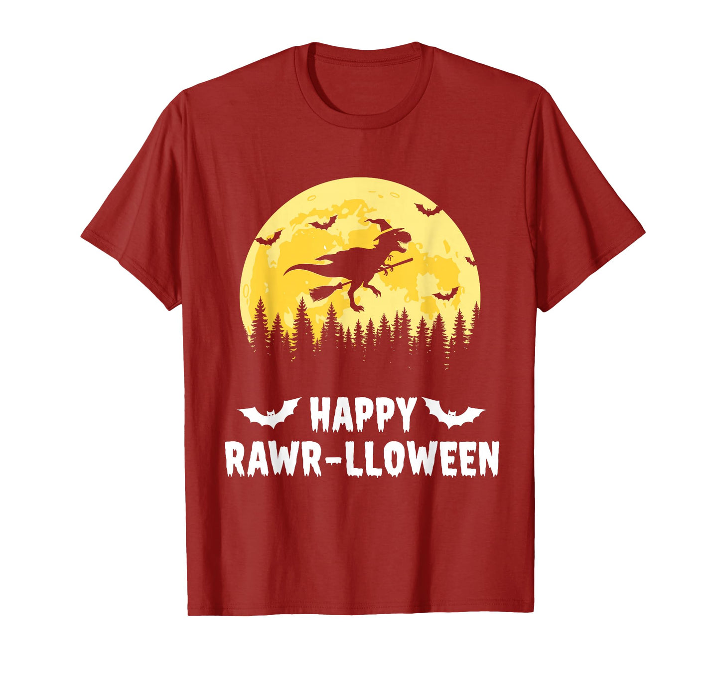 Happy Rawr-lloween Funny Halloween T Rex Flying Witch T-Shirt