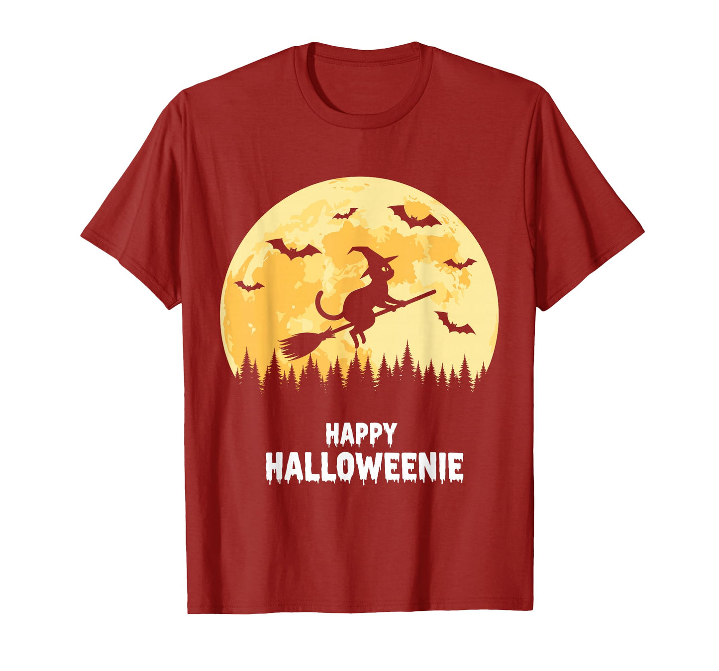Happy Halloweenie Funny Halloween Cat Flying Witch T-Shirt