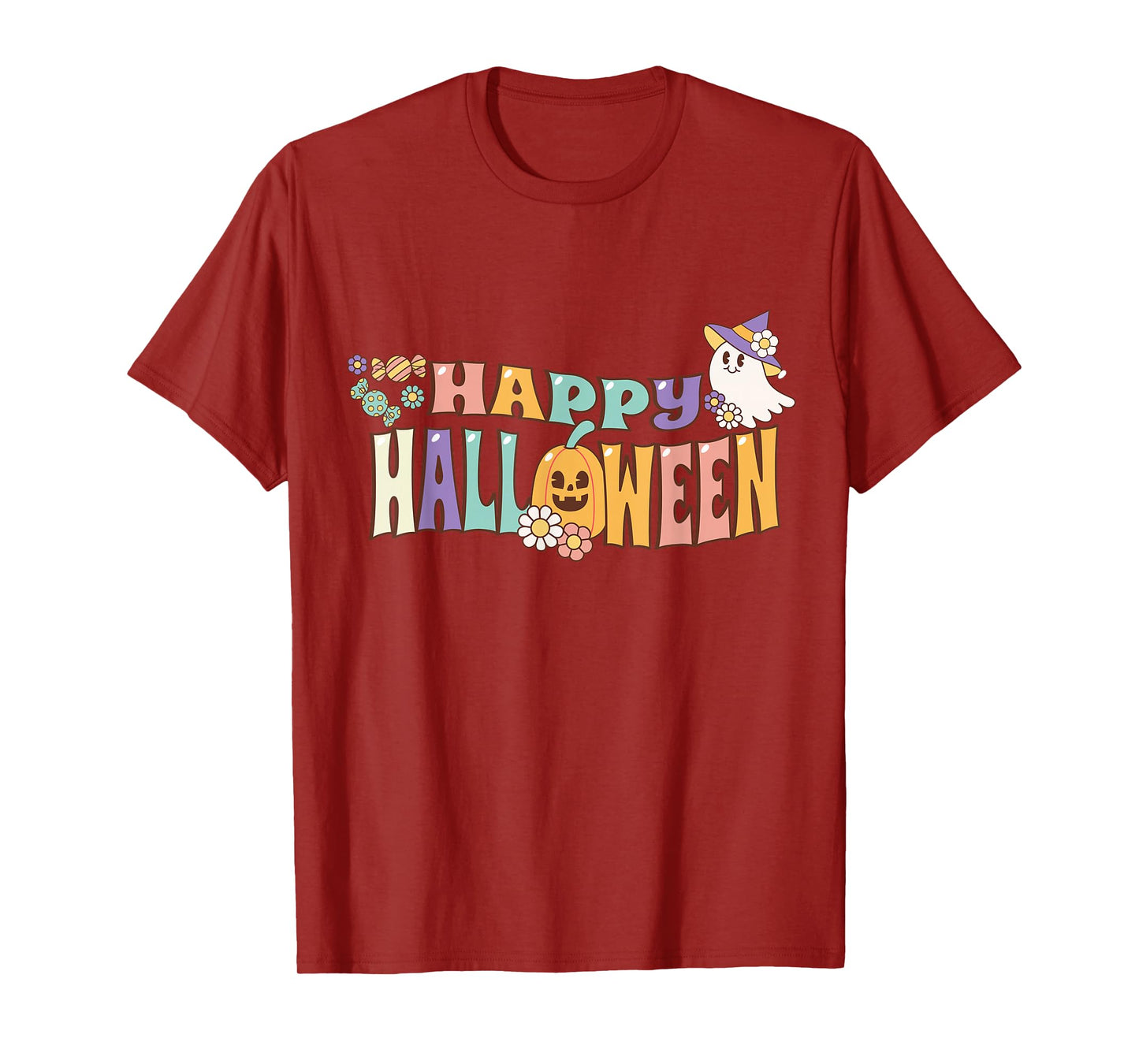 Retro Happy Halloween Shirt Groovy Ghost Pumpkin Candy T-Shirt