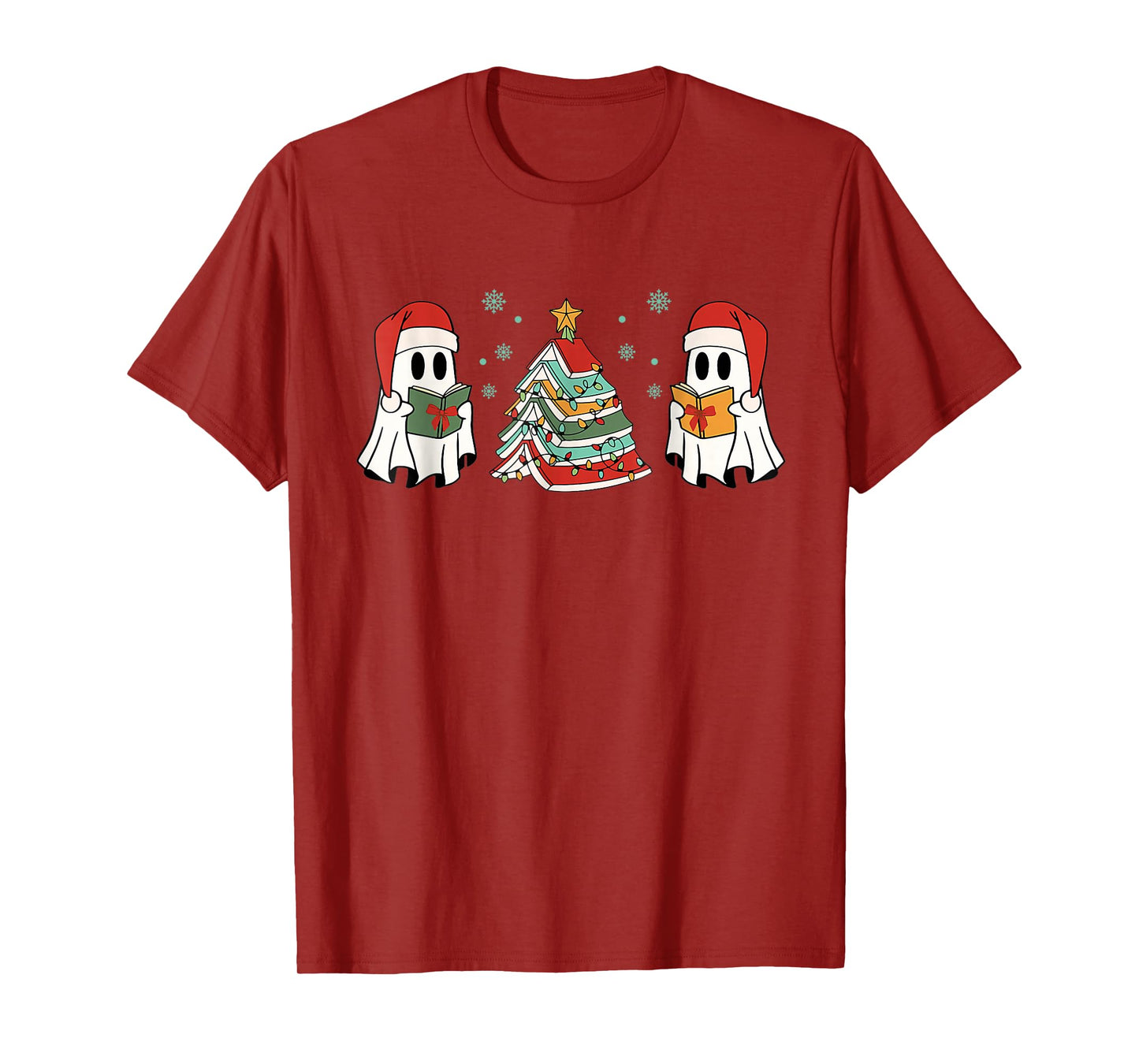 Funny Christmas Ghost Reading Book Librarian Teacher Xmas T-Shirt