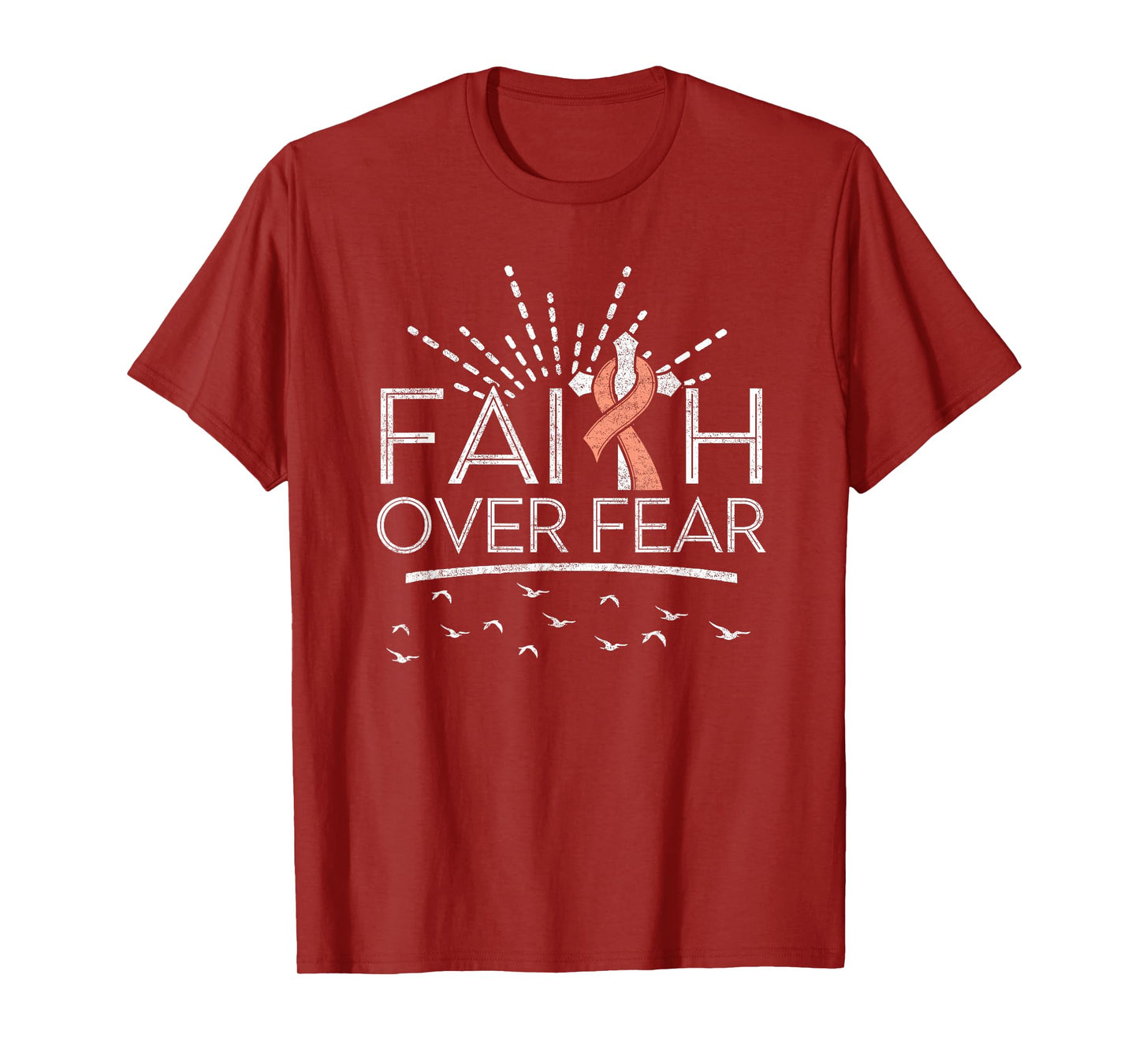 Faith over Fear Peach Ribbon Endometrial Cancer T-Shirt