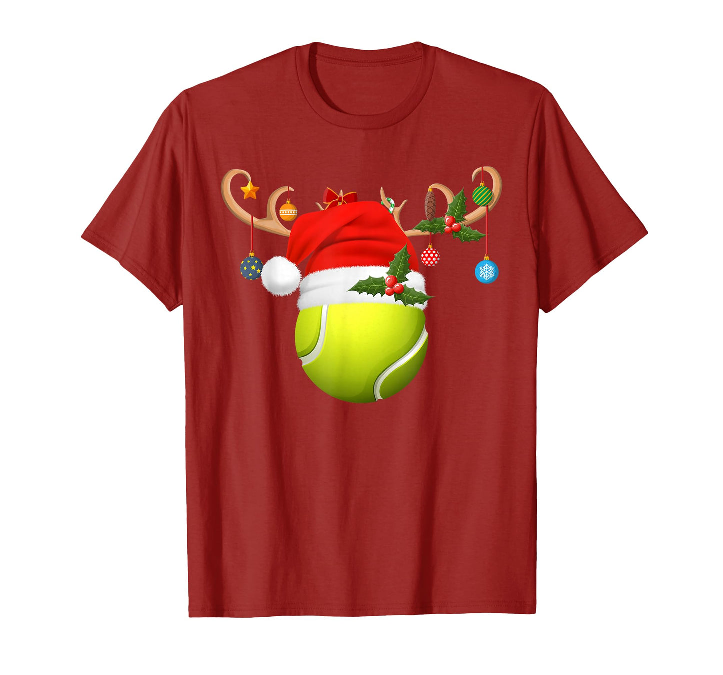 Tennis Ball Christmas Reindeer Santa Hat Sports Player Xmas T-Shirt