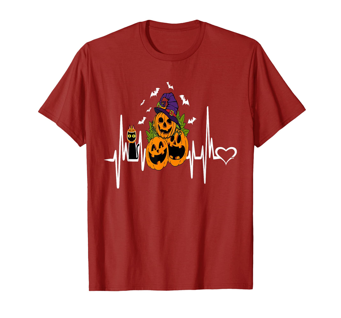Funny Pumpkin Heartbeat Halloween with Cat Women Men Kids T-Shirt