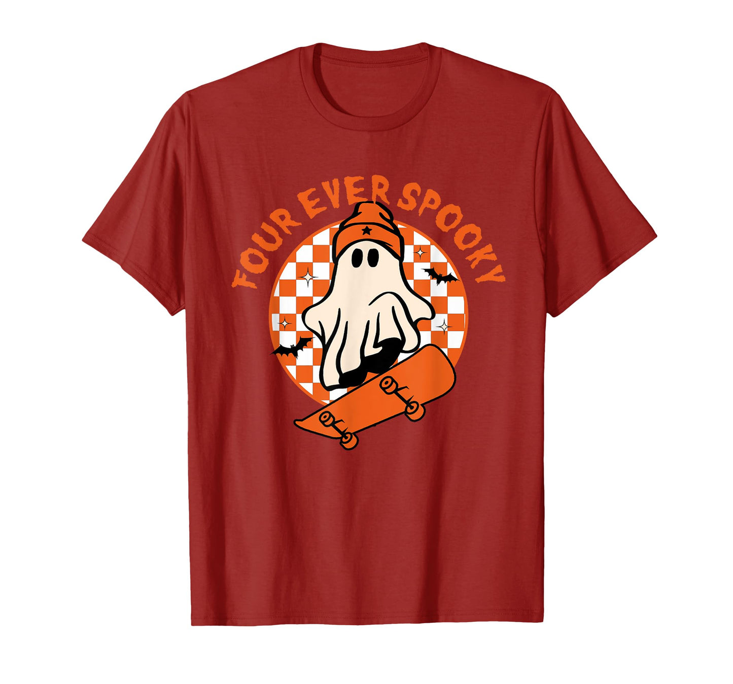 Four Ever Spooky 4th Birthday Halloween Skateboarding Ghost T-Shirt