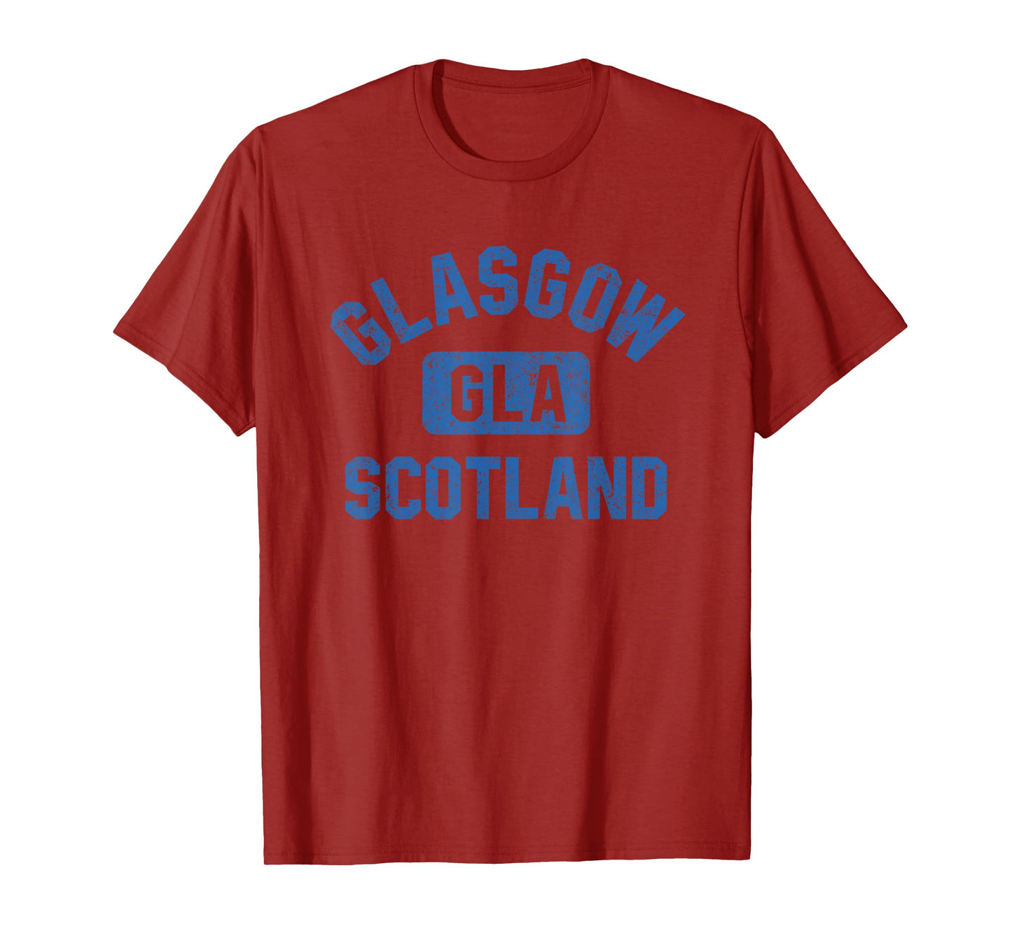 Glasgow Scotland Gym Style Distressed Blue Print T-Shirt