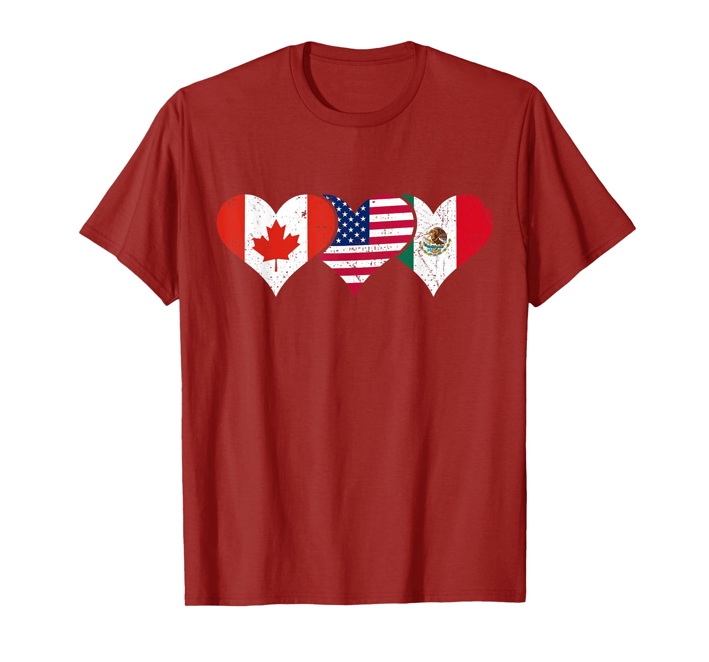 Canada, Mexico & USA Flags Canadian Mexican American Hearts T-Shirt
