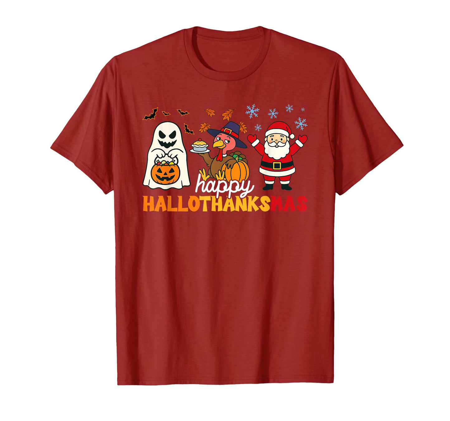 Happy Hallothanksmas Ghost Turkey Pumpkin Christmas Santa T-Shirt