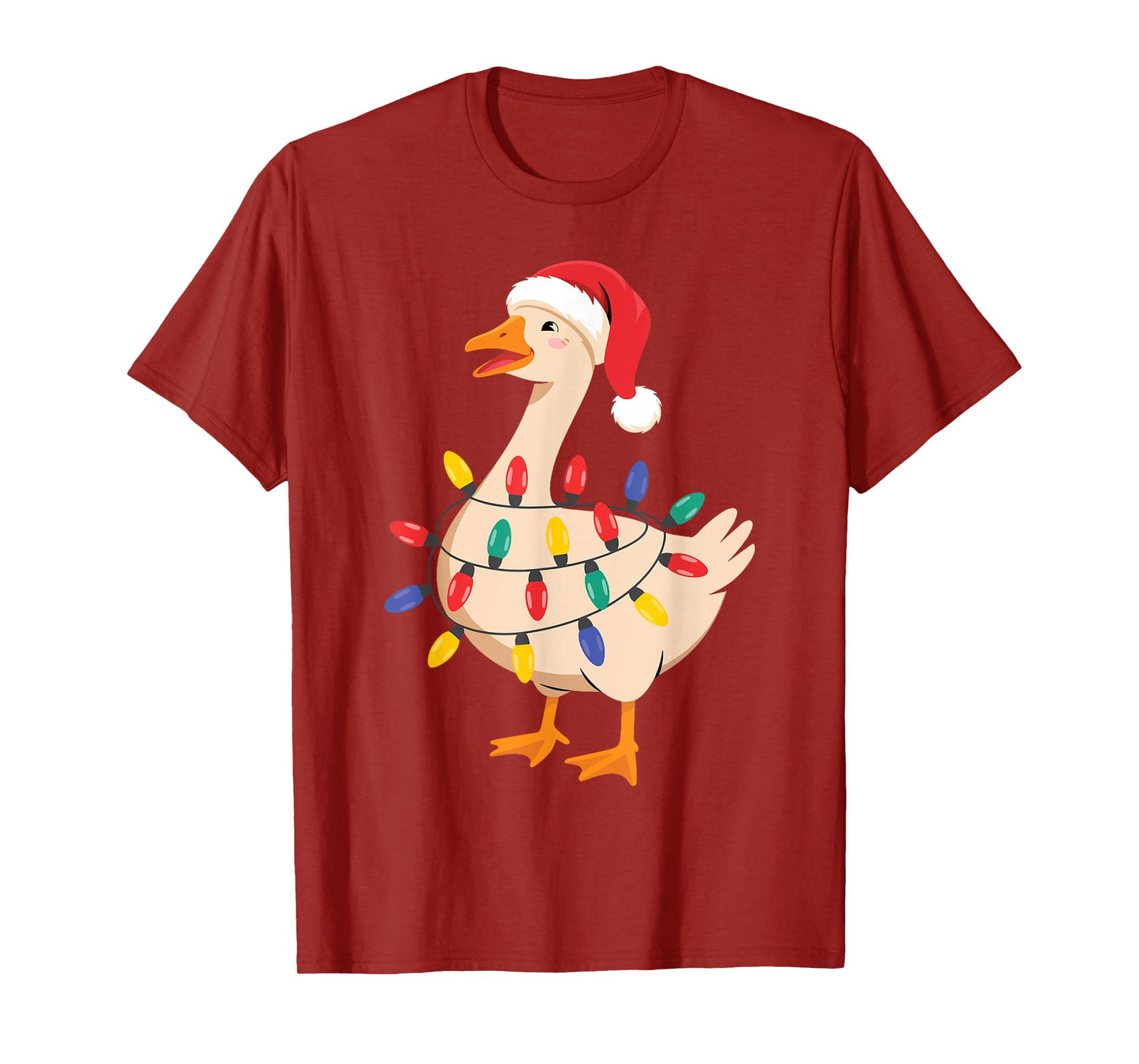 Goose Santa Hat Funny Christmas Lights Xmas Tree Men Women T-Shirt