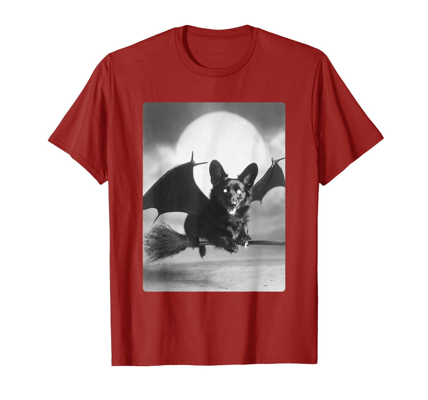 Gothic Corgi Witch Broom Bat Wings Spooky Halloween Dog T-Shirt